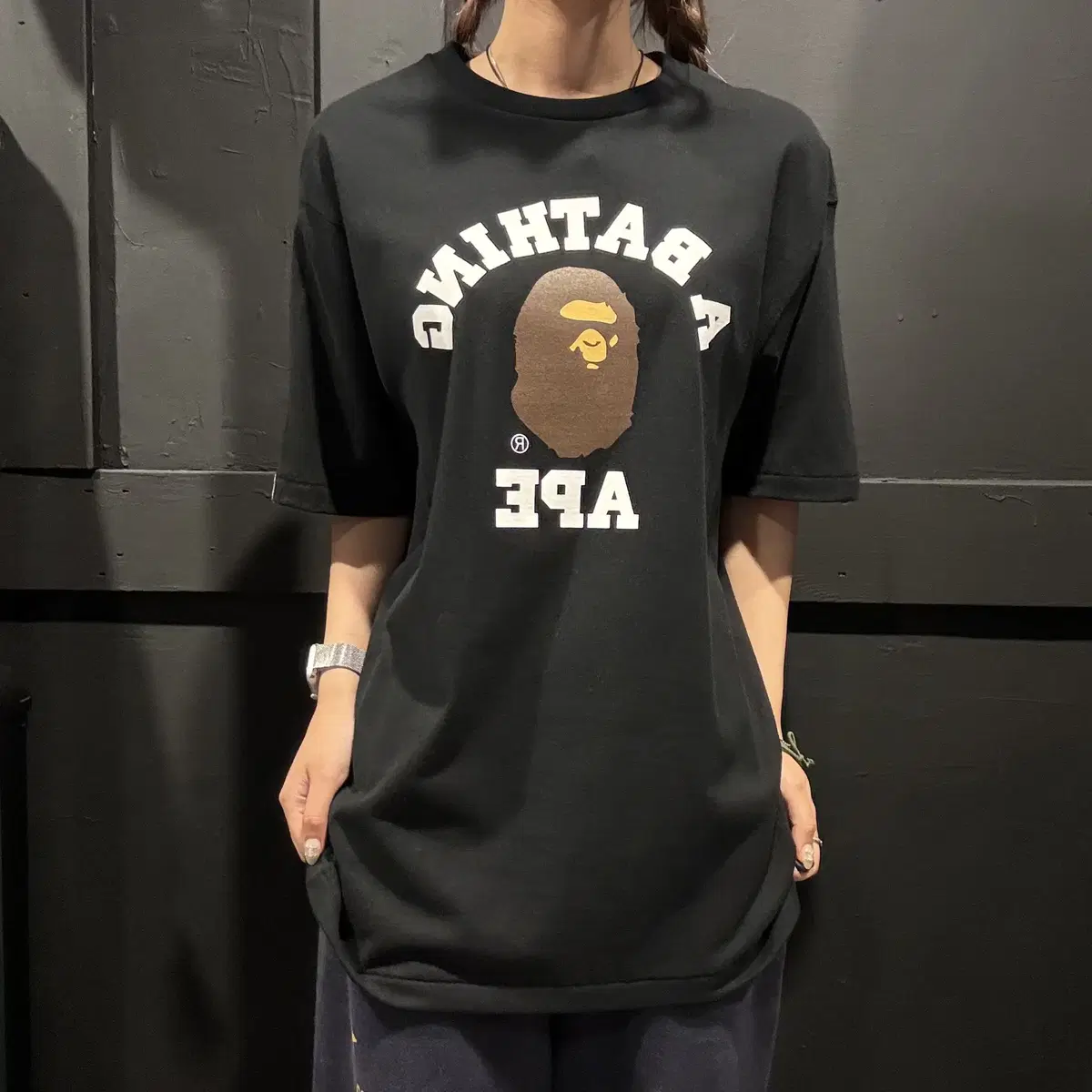 (030) A BATHING APE BAPE 베이프 블랙 사루 반팔(L)