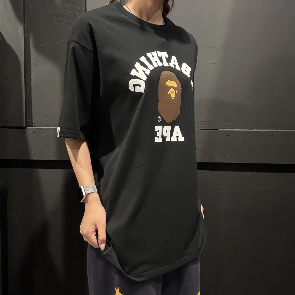 (030) A BATHING APE BAPE 베이프 블랙 사루 반팔(L)