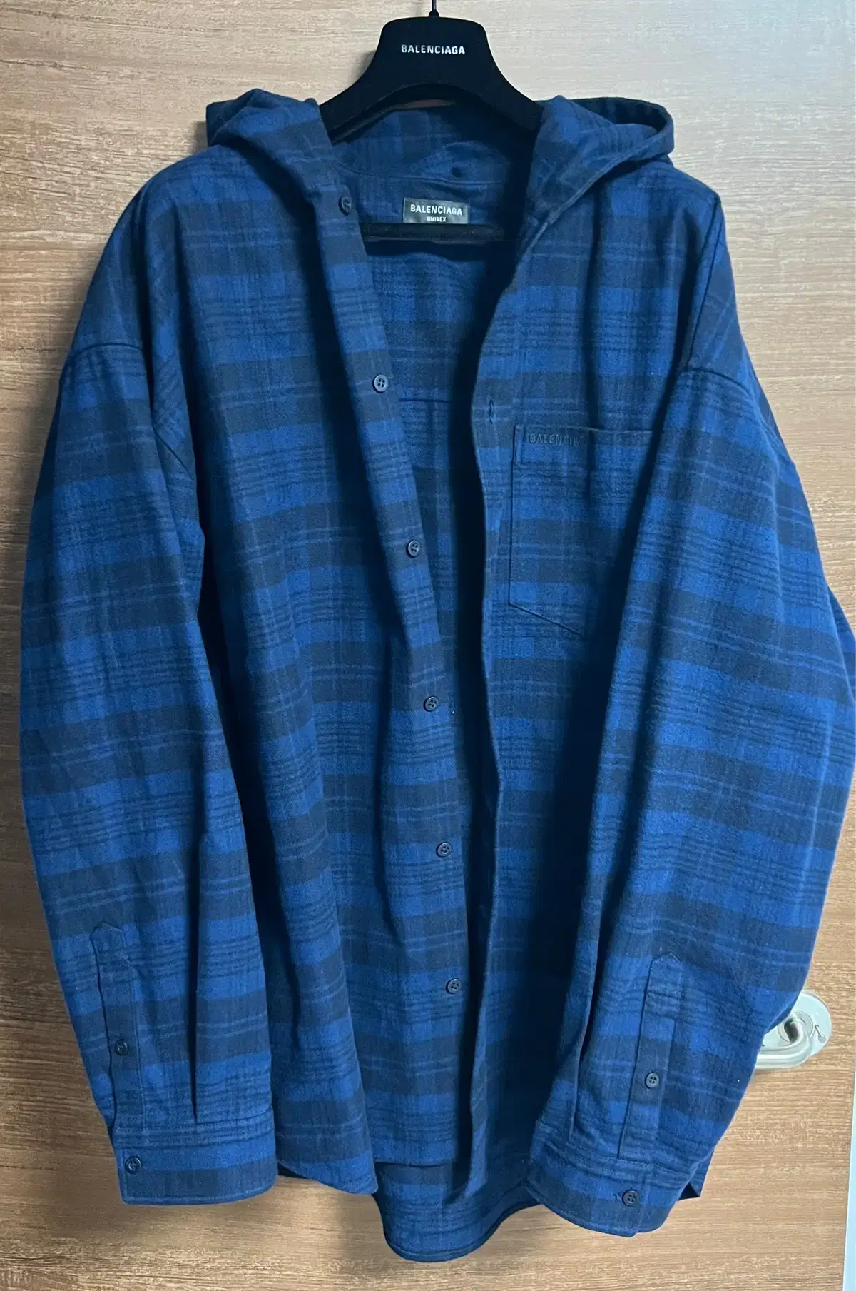 [3] Balenciaga checkered hooded shirt bloo