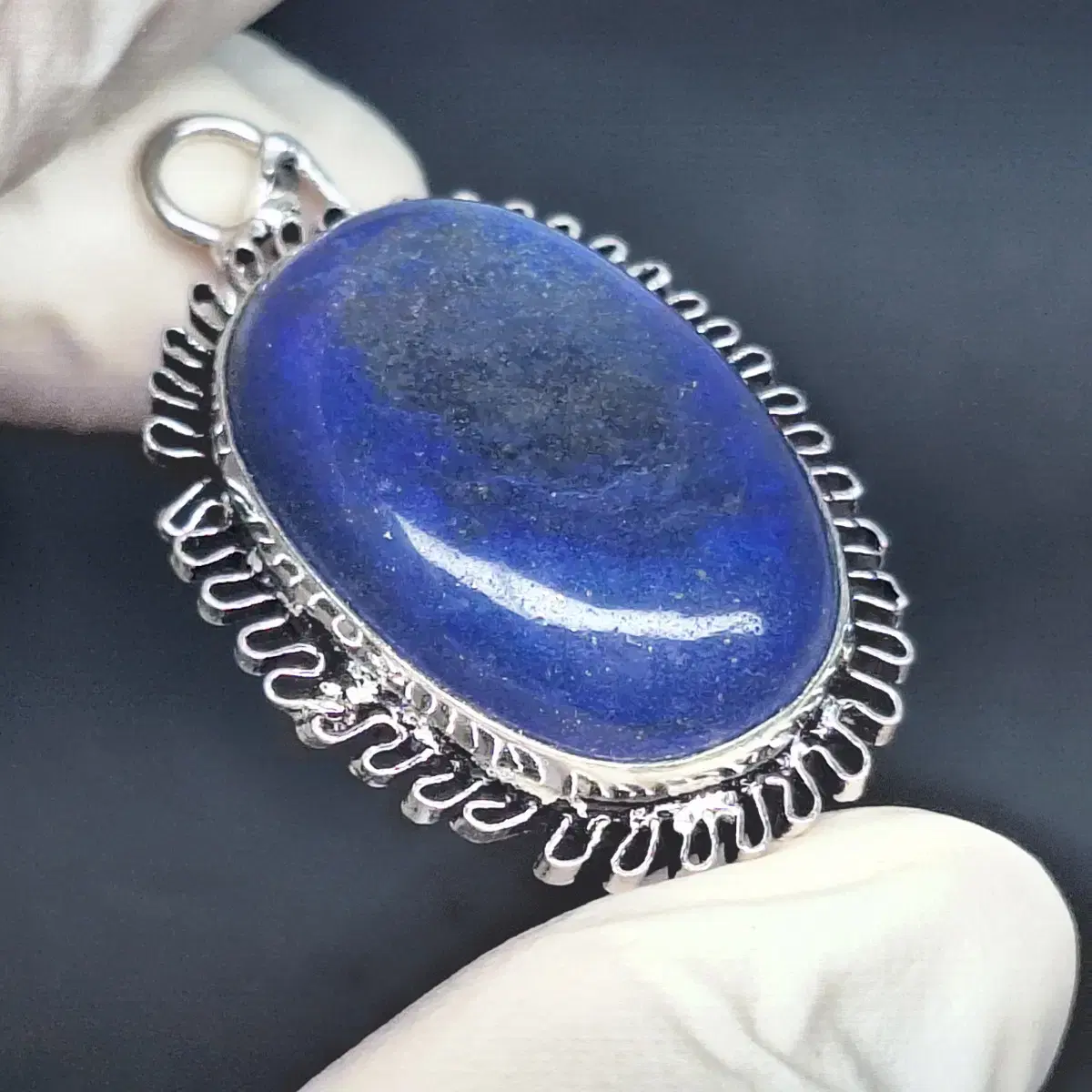 Natural Lapis Lazuli Oval 925 Silver Pendant