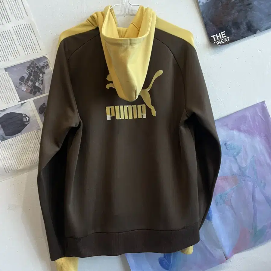 PUMA 퓨마 브라운 옐로 후드집업