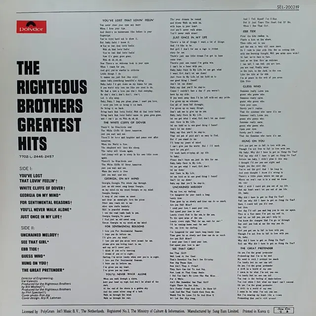 LP ㅡ The Righteous Brothers  greatest hi