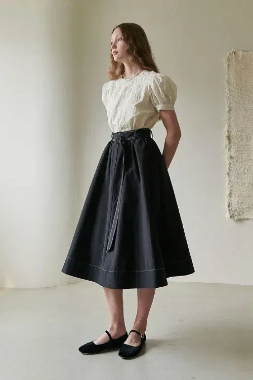 Limantist Belted Flared Skirt Black