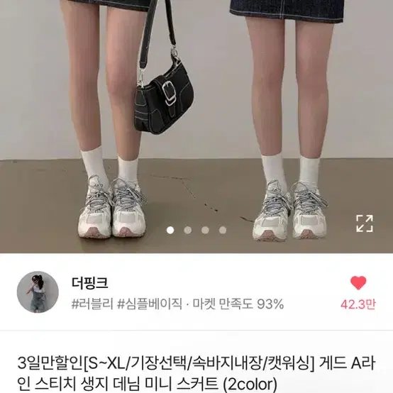 새상품) 에이블리 a라인 스티치 생지 데님 미니 스커트 블랙 s 숏