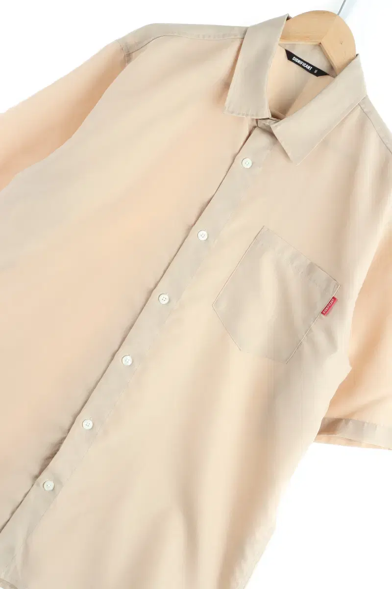 (XL) BrandVintage Short Sleeve Shirt Nambang Beige Plain Solid Poly-CC12