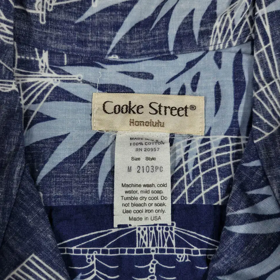 COOKE STREET 피그먼트 네이비 리프 돛단배 패턴 하와이안셔츠 반