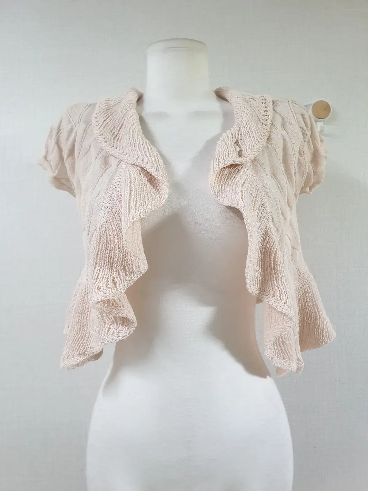 Women's Cardigan Cropped Frill Light Pink Wave 55 66 Summer Knit