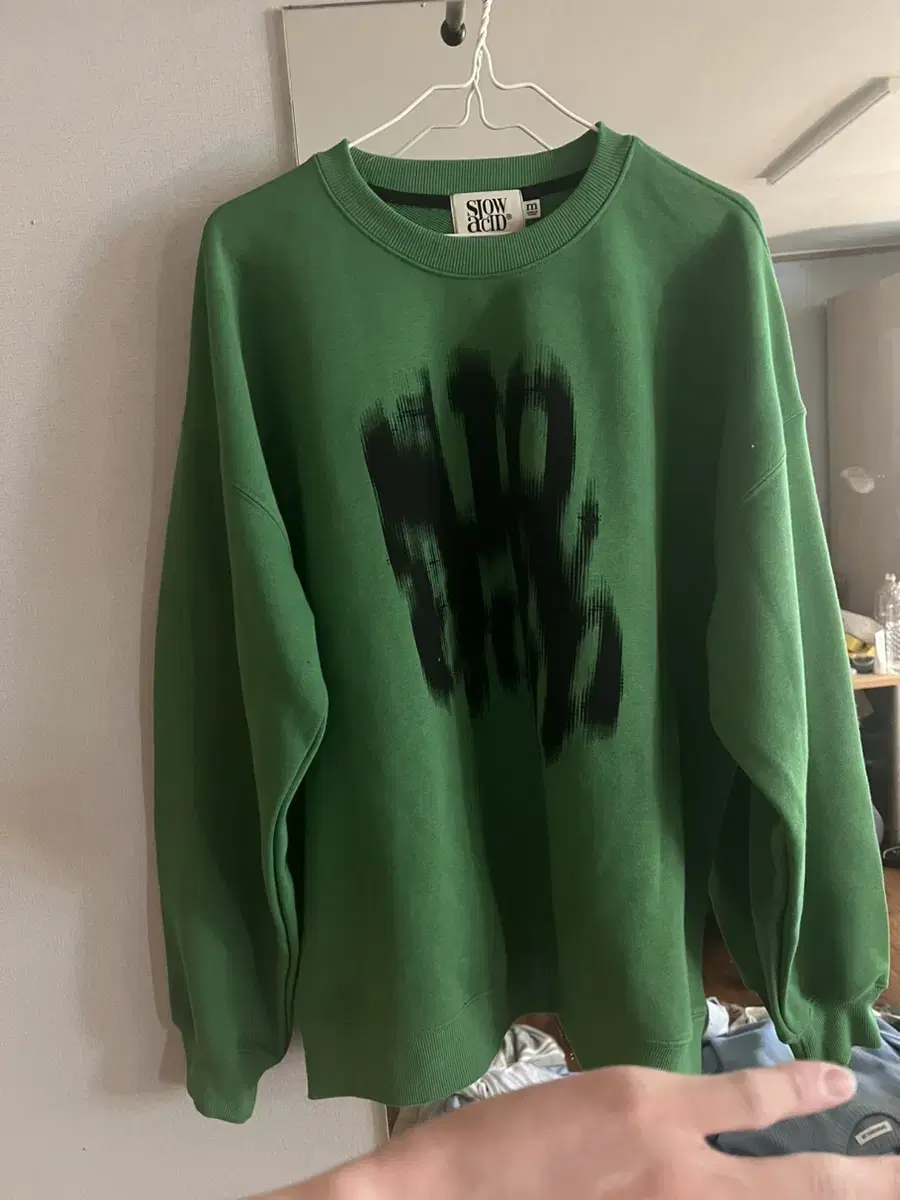 Slow Acid Man-to-Man Logo Sweatshirt Green Size M