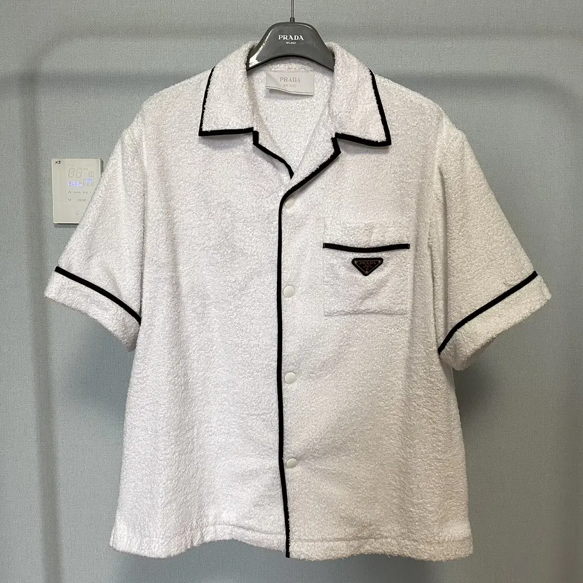 [S] Prada Triangle Logo Terry Cotton Shirt White