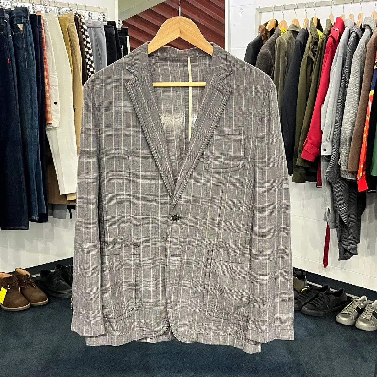 [Tacko] [100] Series Glencheck Linen Blazer Jacket in Linen