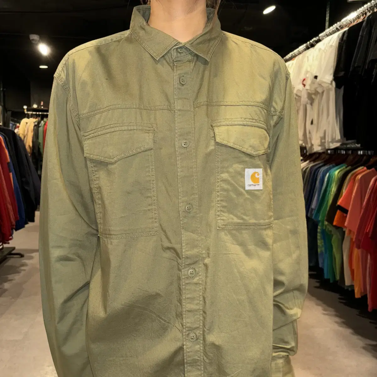 (062) CARHARTT 칼하트 올리브 투포켓 긴팔 셔츠 (M)