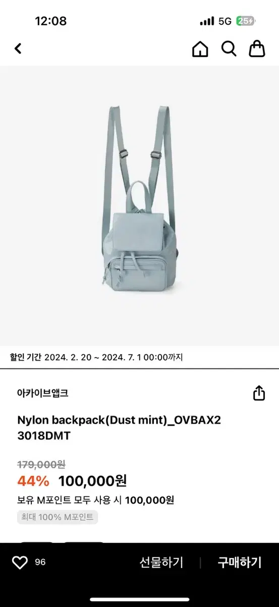 아카이브앱크 나일론 백팩 Nylon backpack(Dust mint)