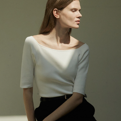 하베크 Boat neck Half-Sleeve Knit / Ivory