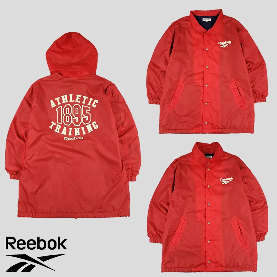 Reebok JP 90s Red Ivory Printed Logo Backprinted Hidden Hoodie Nylon Over