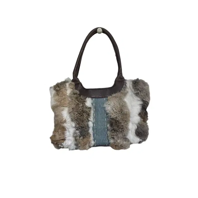 Denim brown fur mix shoulder bag