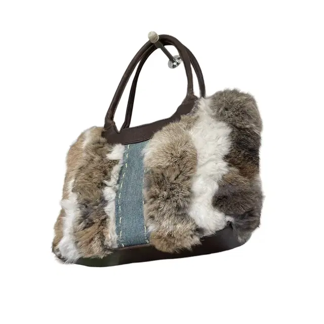 Denim brown fur mix shoulder bag