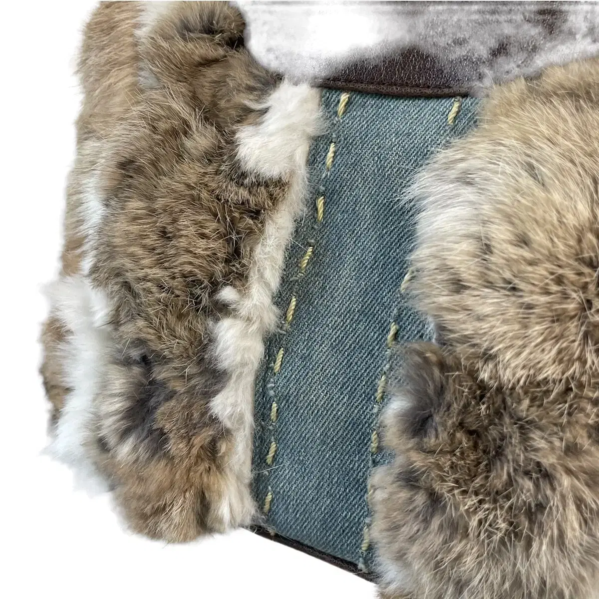 Denim brown fur mix shoulder bag