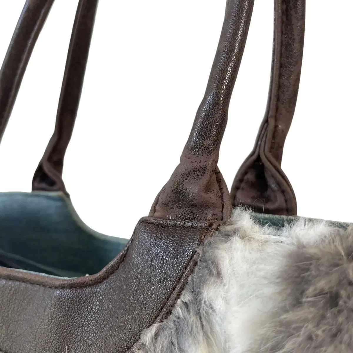 Denim brown fur mix shoulder bag