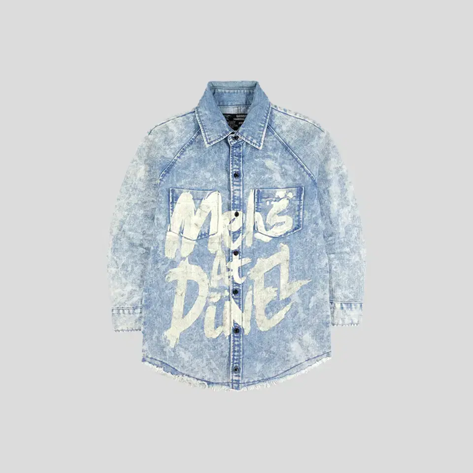 MAISON GILFY Light Blue Wash White Big Printed Two-Pocket Punk Rock Chic Denim