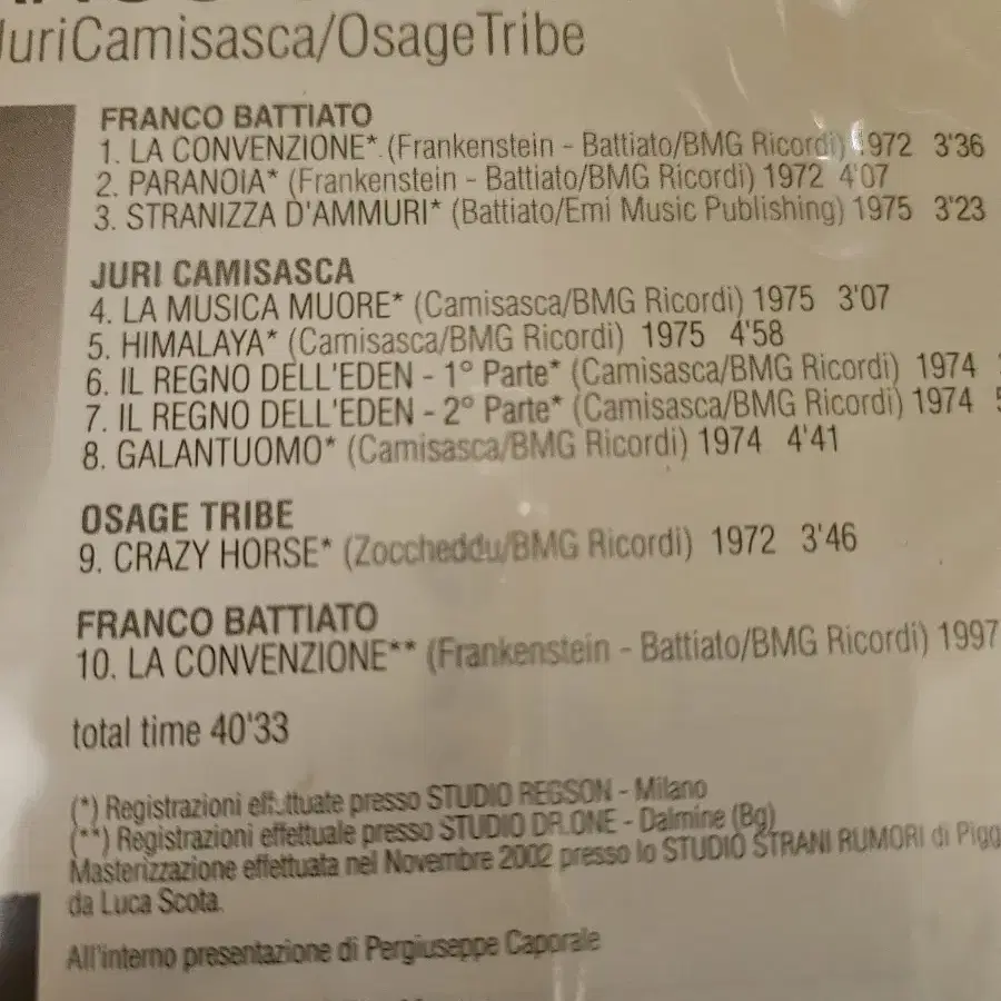 Franco Battiato, Juri Camisasca cd