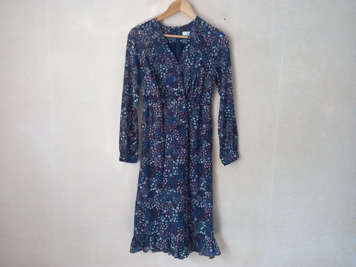 dupp Navy Blue Flower Pattern Chiffon ONEPIECE