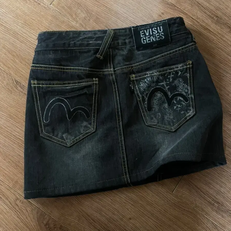 Evisu denim black mini skirt