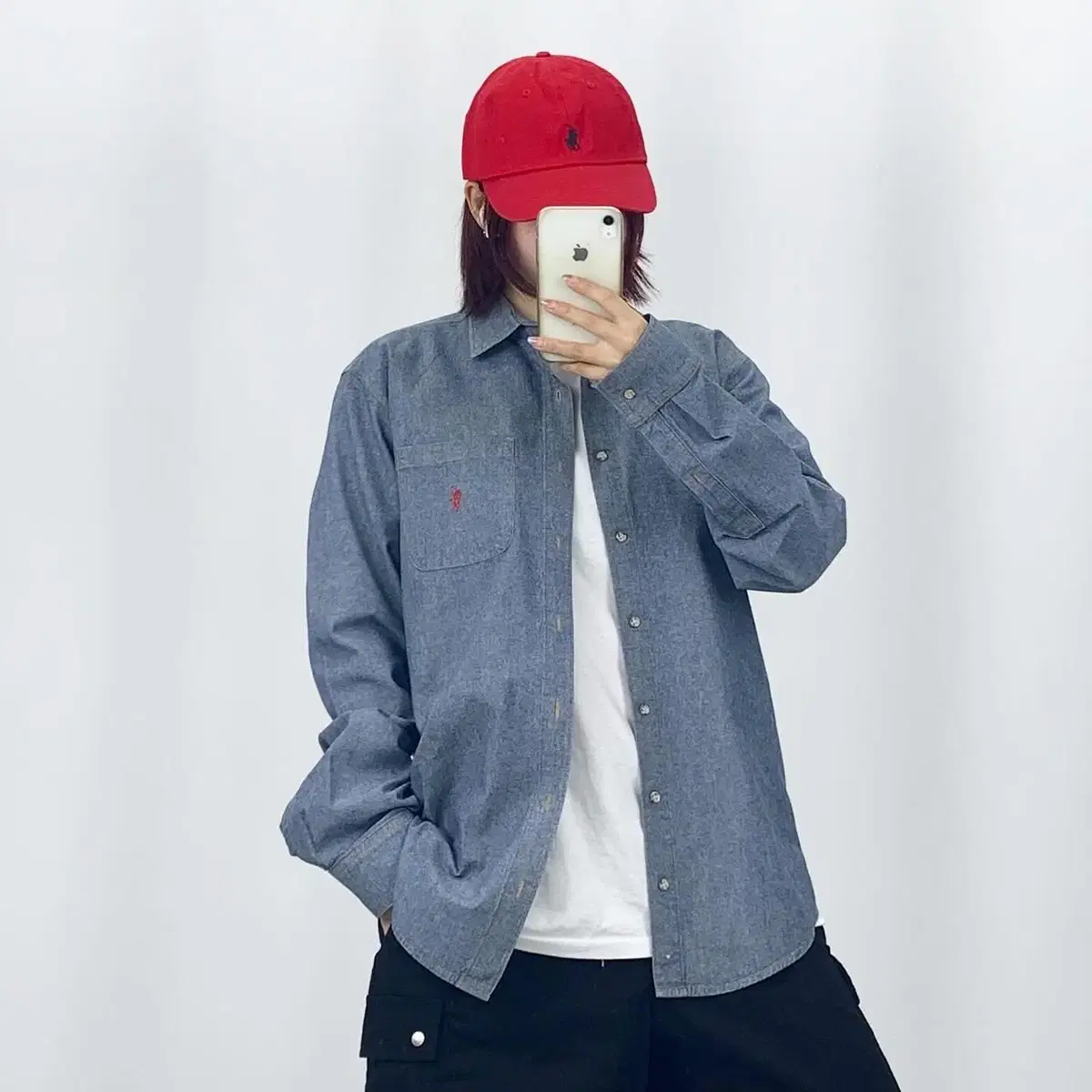 [XL]Polo Raw Denim Shirt CH5033