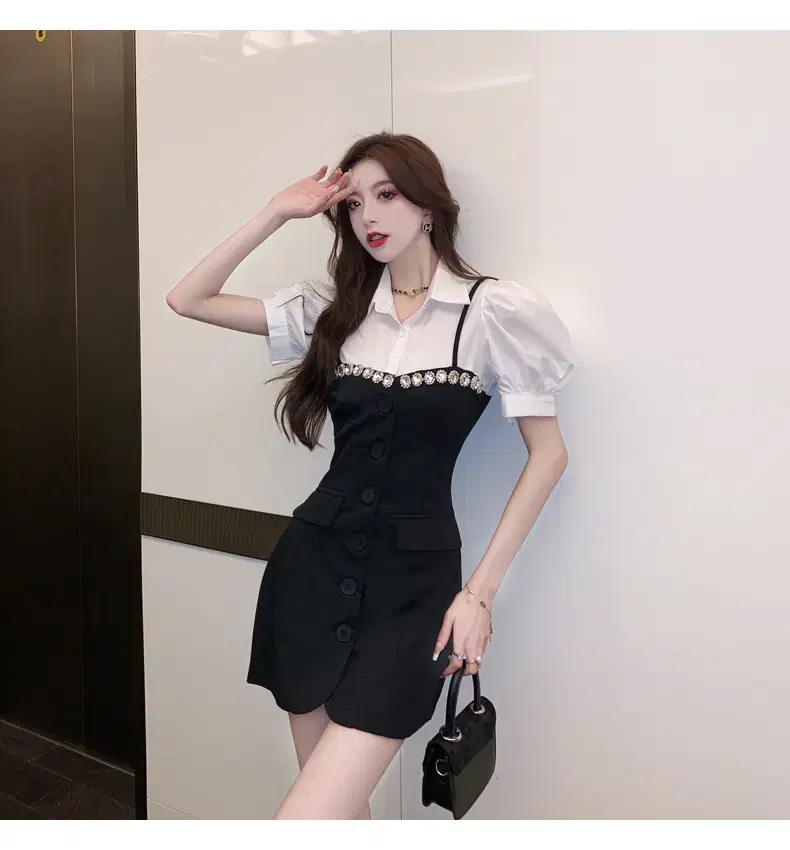 Puff sleeve shirt-fit French ONEPIECE