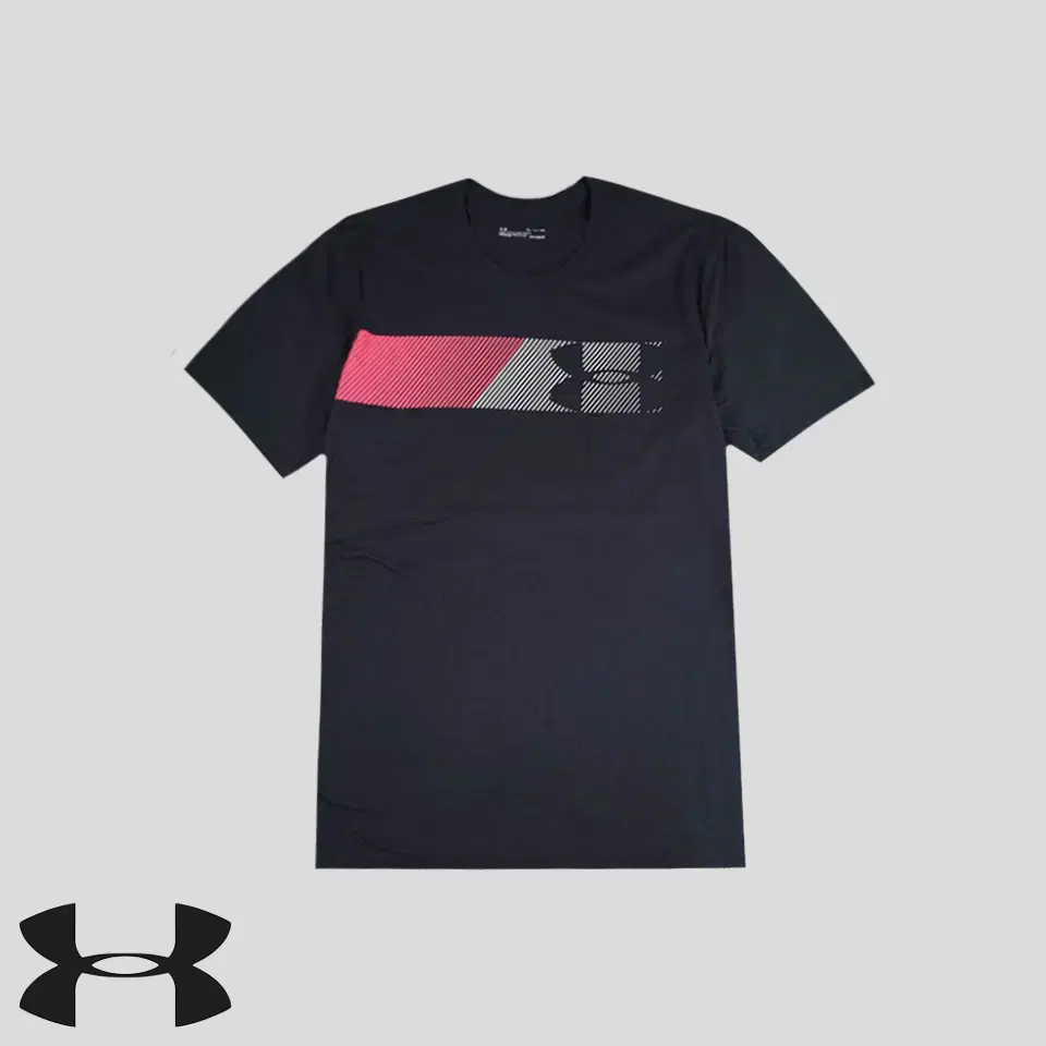 Under Armour Heatgear black pink gray diagonal stripe pattern cotton blend short sleeve