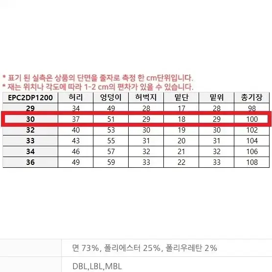 [미개봉] 프로젝트엠 슬림핏 청바지 30사이즈