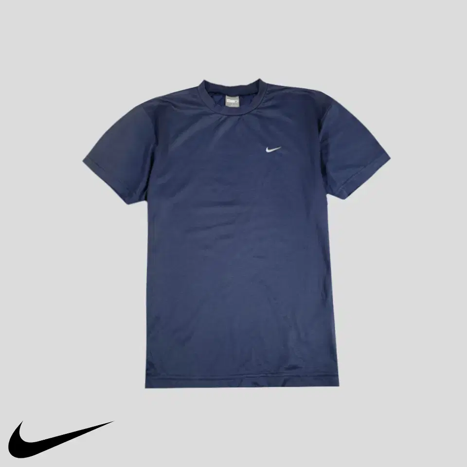 Nike 00s Navy White Swoosh Waffle Pattern Nike Fit Functional Short-Sleeved T-Shirt