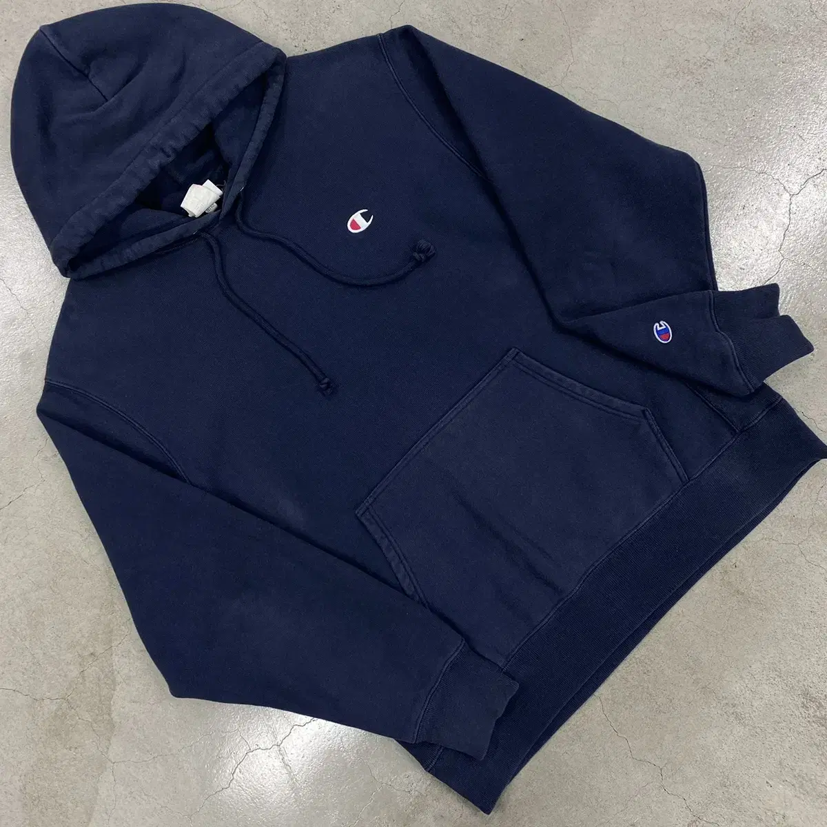 Champion Logo Reverse Weave Navy Hoodie