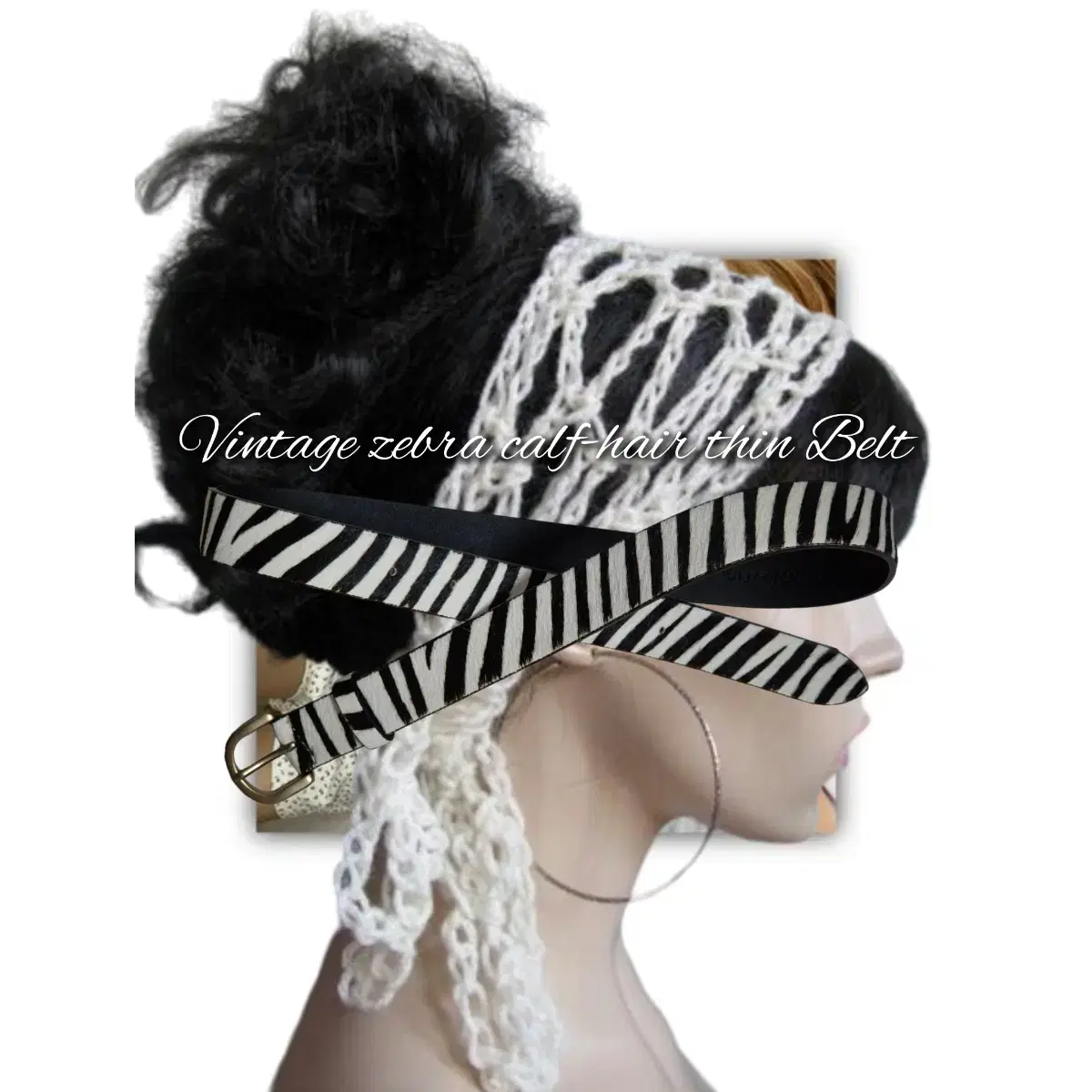 Vintage zebra calf-hair thin Belt