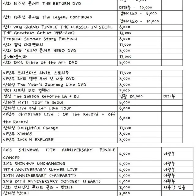 신화 앨범 및 DVD, 굿즈 판매합니다