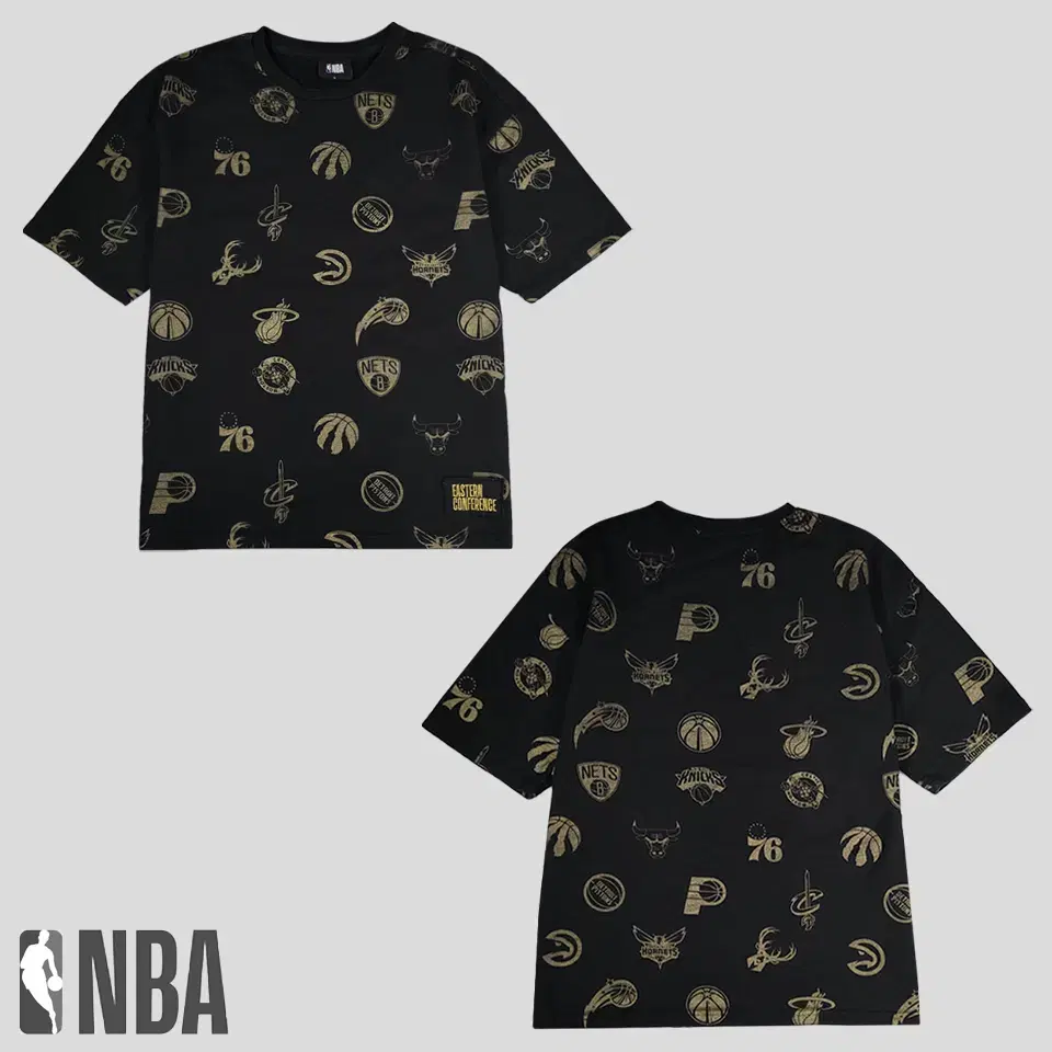 NBA Envy Pigment Black Gold Multi Team Printed Heavy Cotton100 Short Sleeve Tee