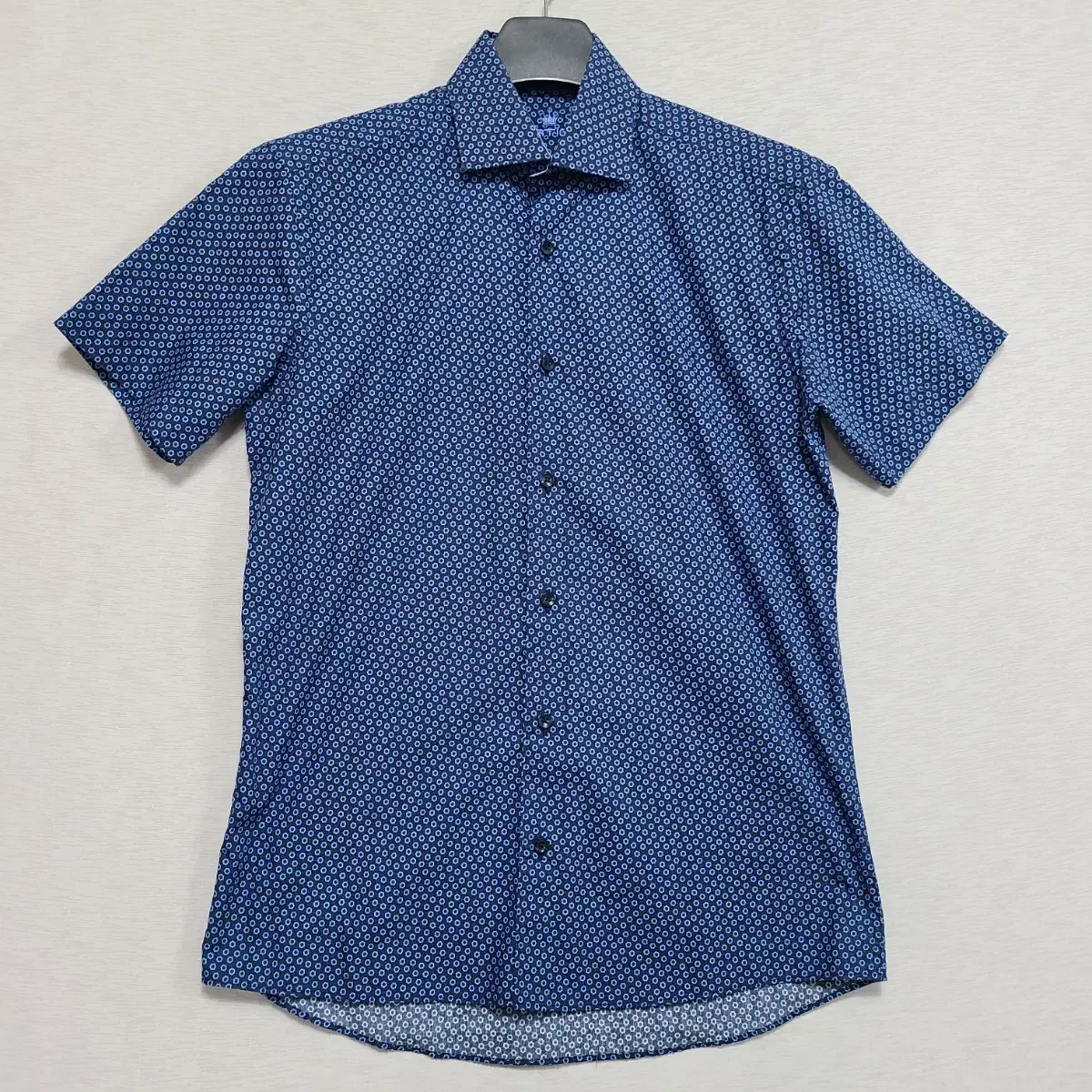 BERTIGO Navy Pattern Vahn Short-Sleeved Shirt Men's 95-Slim 100 ㅡ1210