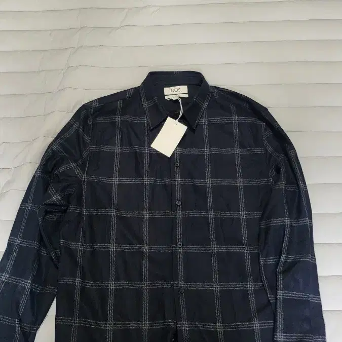 코스 checked wool shirt 네이비 체크 XL