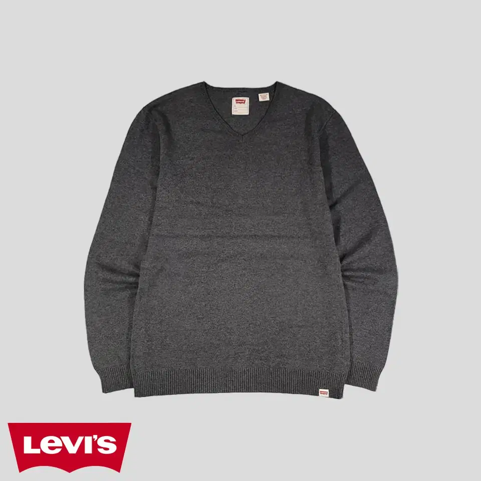 Levi's Deep Gray Simple Cotton-Wool Blend Slim Fit Simple Casual V-Neck Knit S