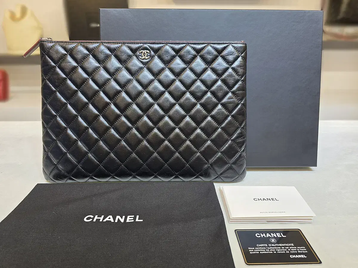 Chanel Classic Clutch Bag Large Black Silver Lot 22