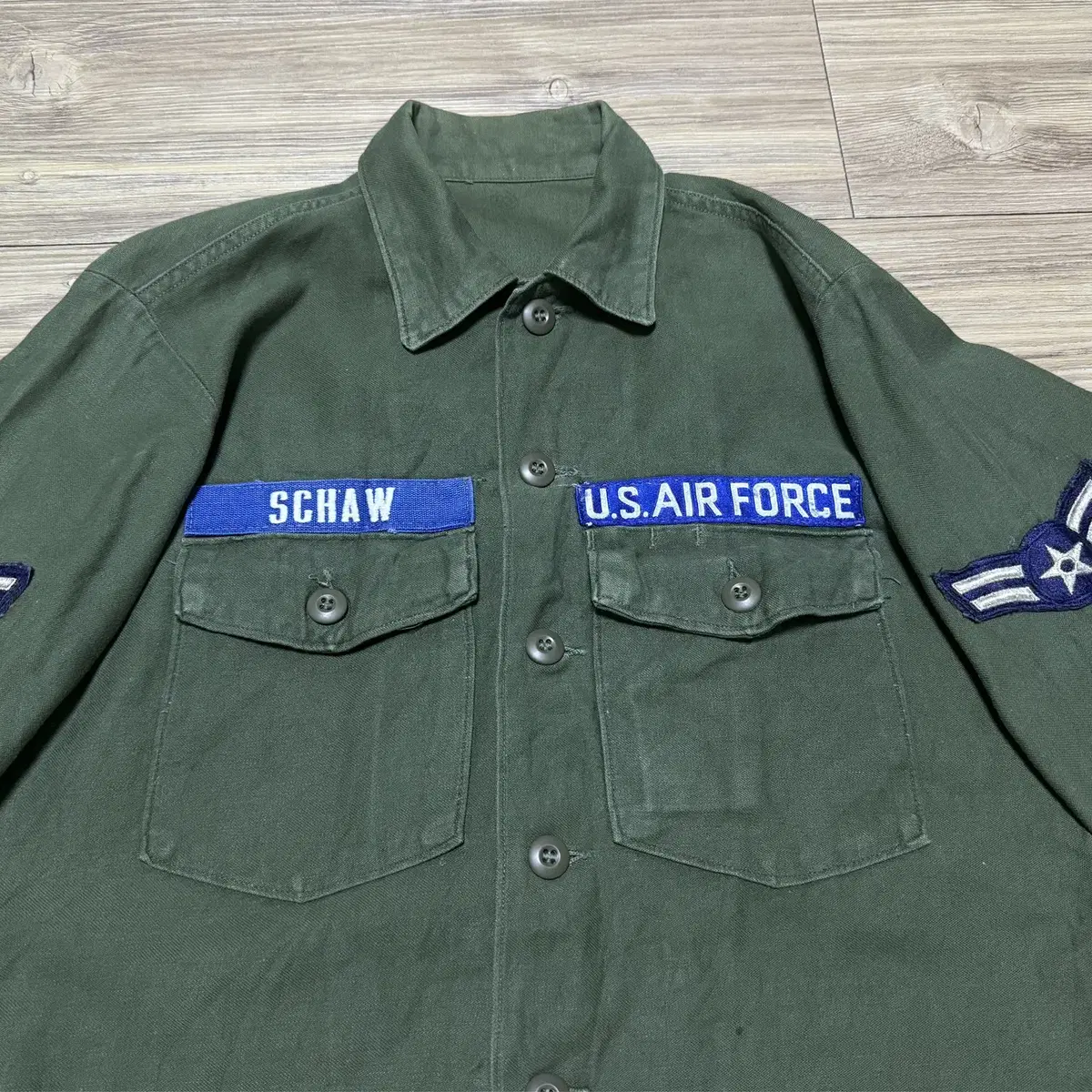 60s 3rd USAF OG107 백 사틴 밀리터리셔츠