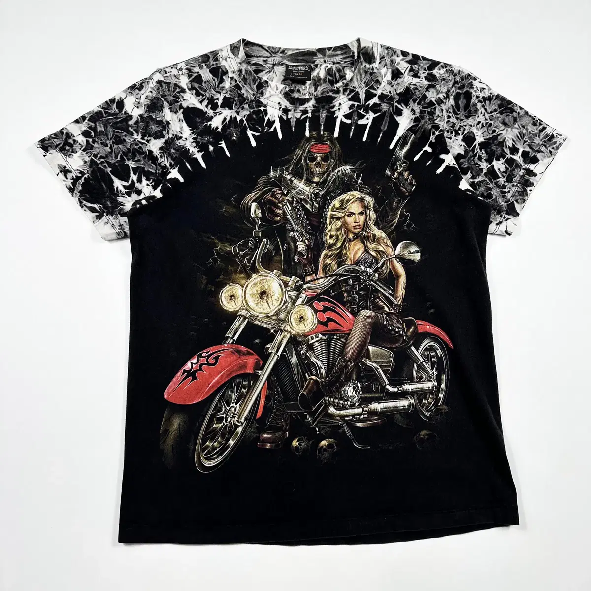 (M) VTG Vintage Motorcycle Skull Print Rock T-Shirt Short Sleeve