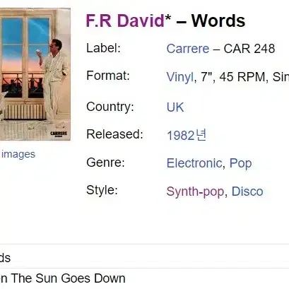 7인치 싱글 lp_F.R David " Words "