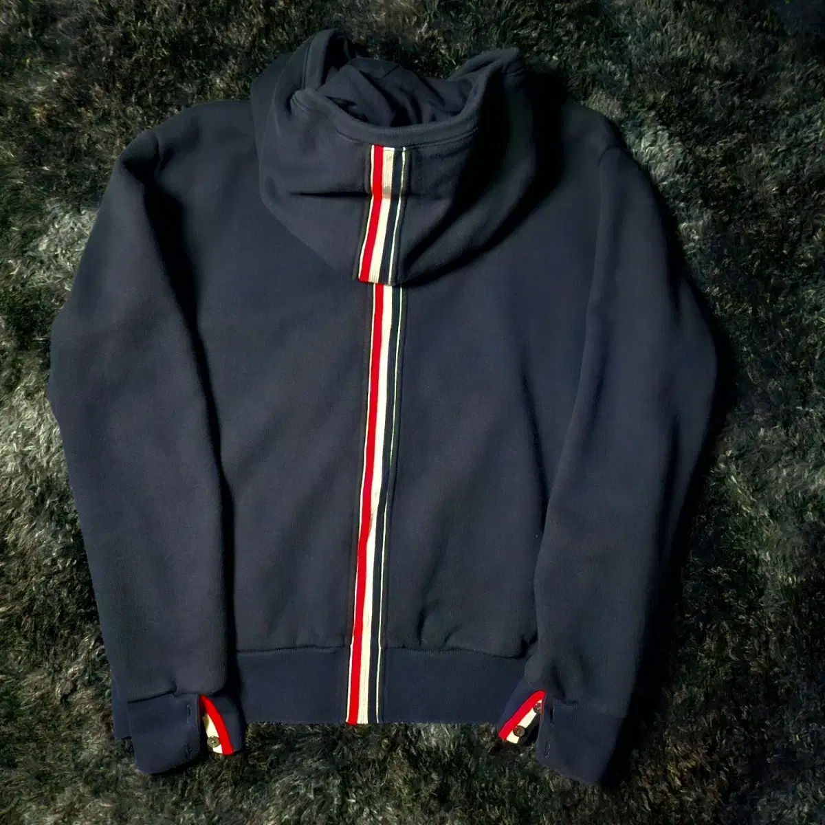 [3] Thom Browne Center Back Stripe Hooded Pullover Navy