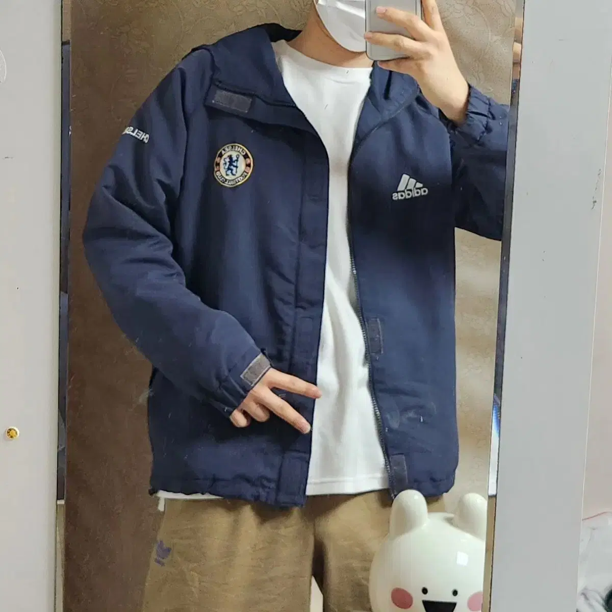 L Adidas Chelsea Deep Navy Windbreaker Overfit Jacket 90s