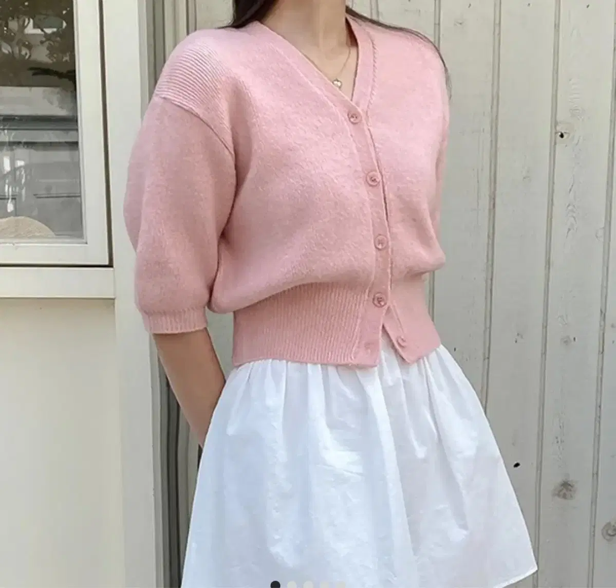 (NEW) Real Coco Short Sleeve Knit Cardigan - Pink