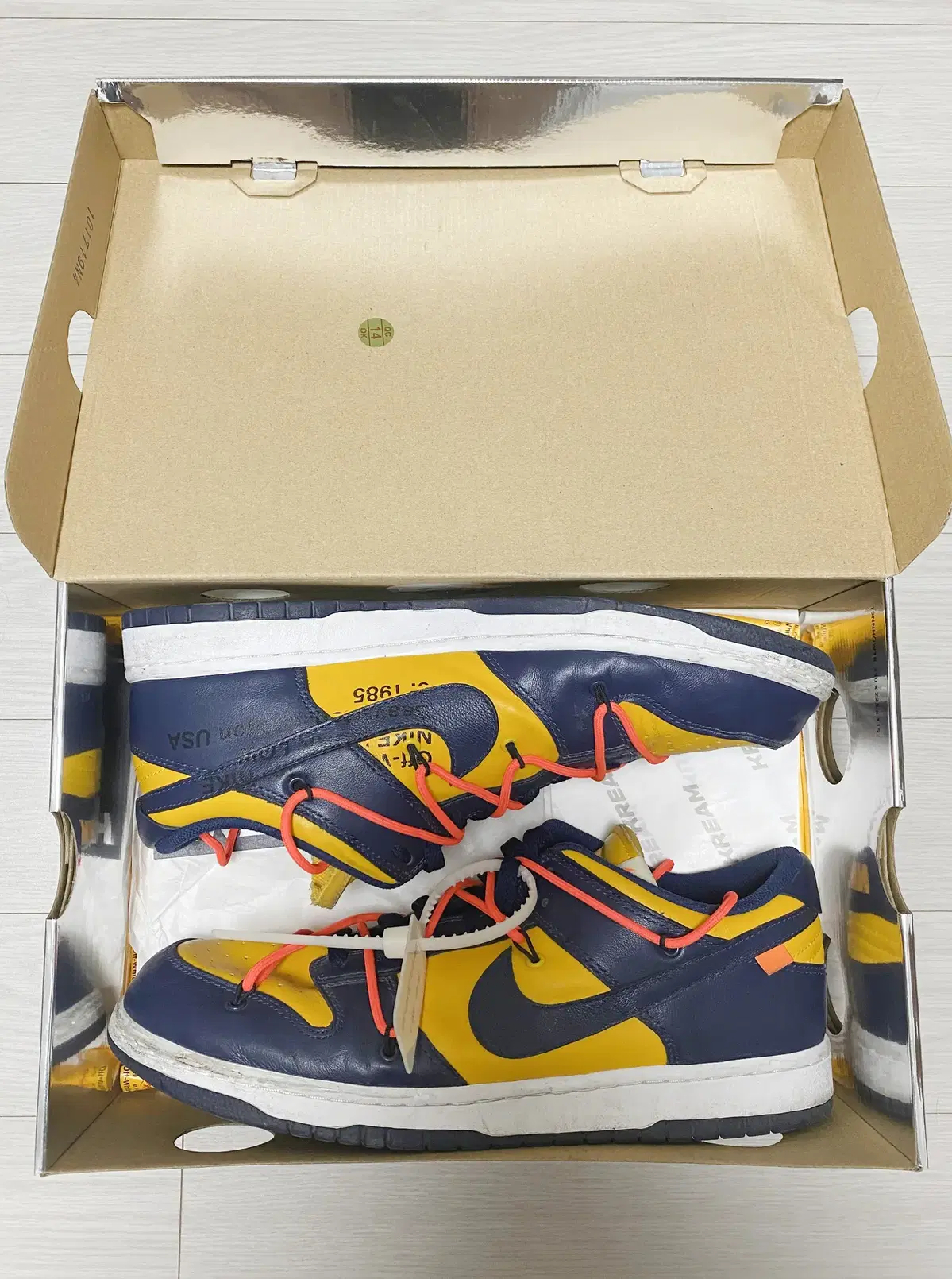 [300] Nike Off-White Dunk Low Gold Midnight Navy Dunk Michigan