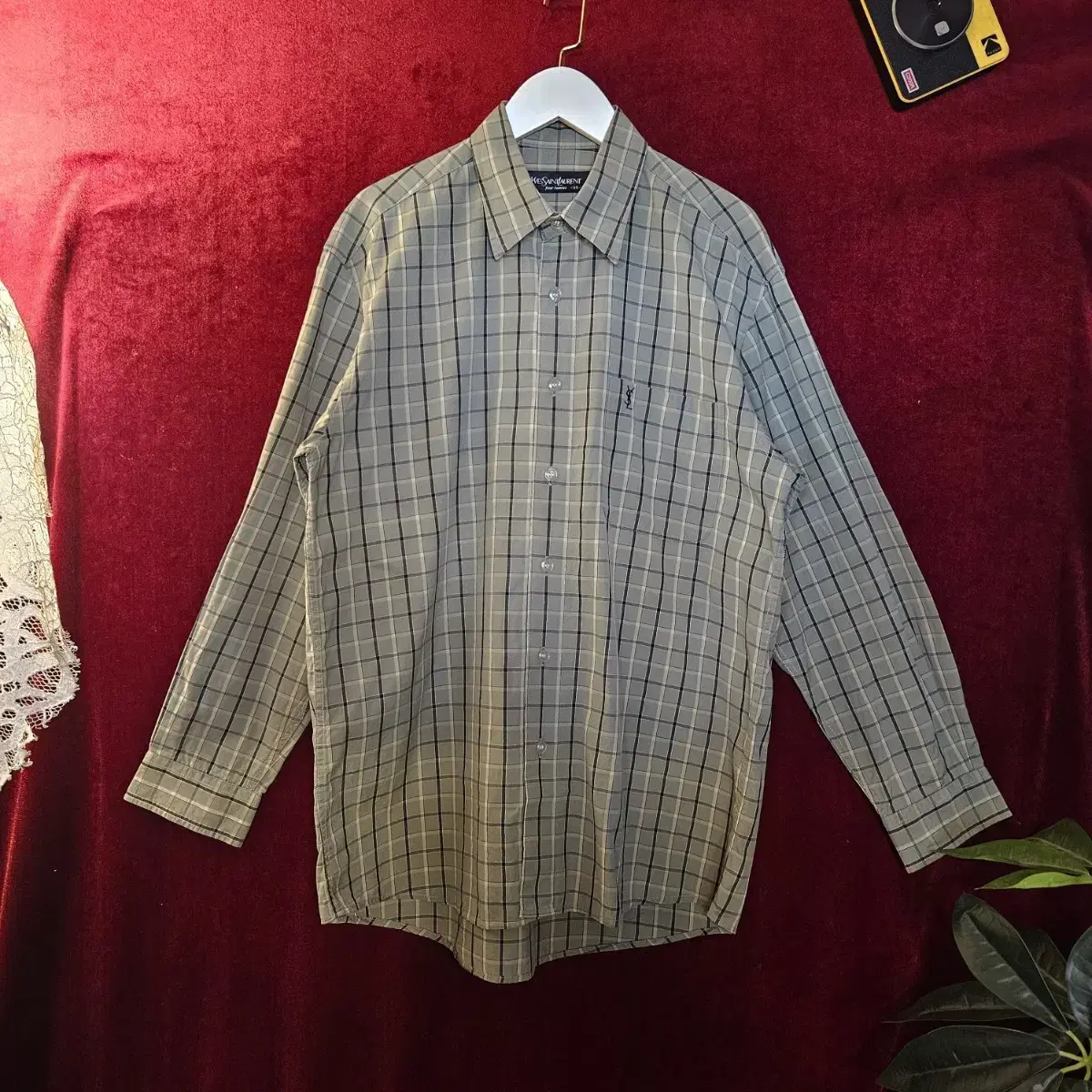 Yves Saint Laurent Embroidered Goose Check Shirt 95size