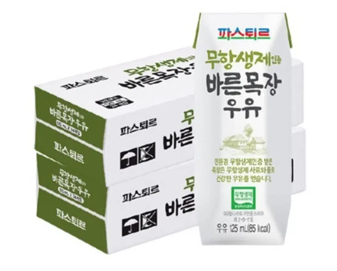 파스퇴르 무항생제 바른목장 우유 125mL48팩 멸균 흰우유