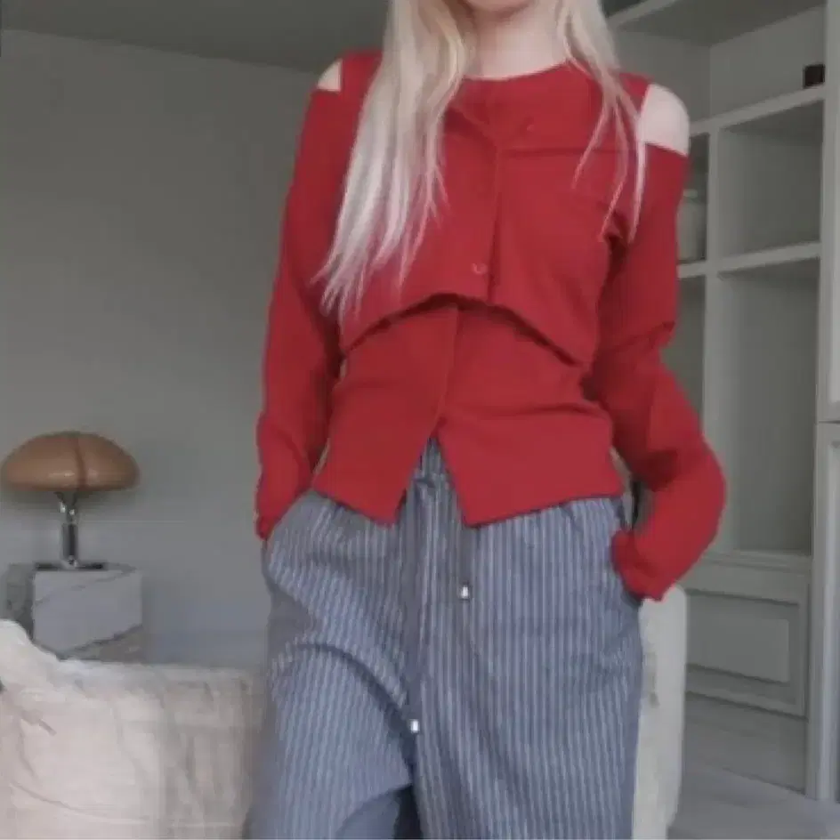 디에이디 dad off cardigan set red 가디건