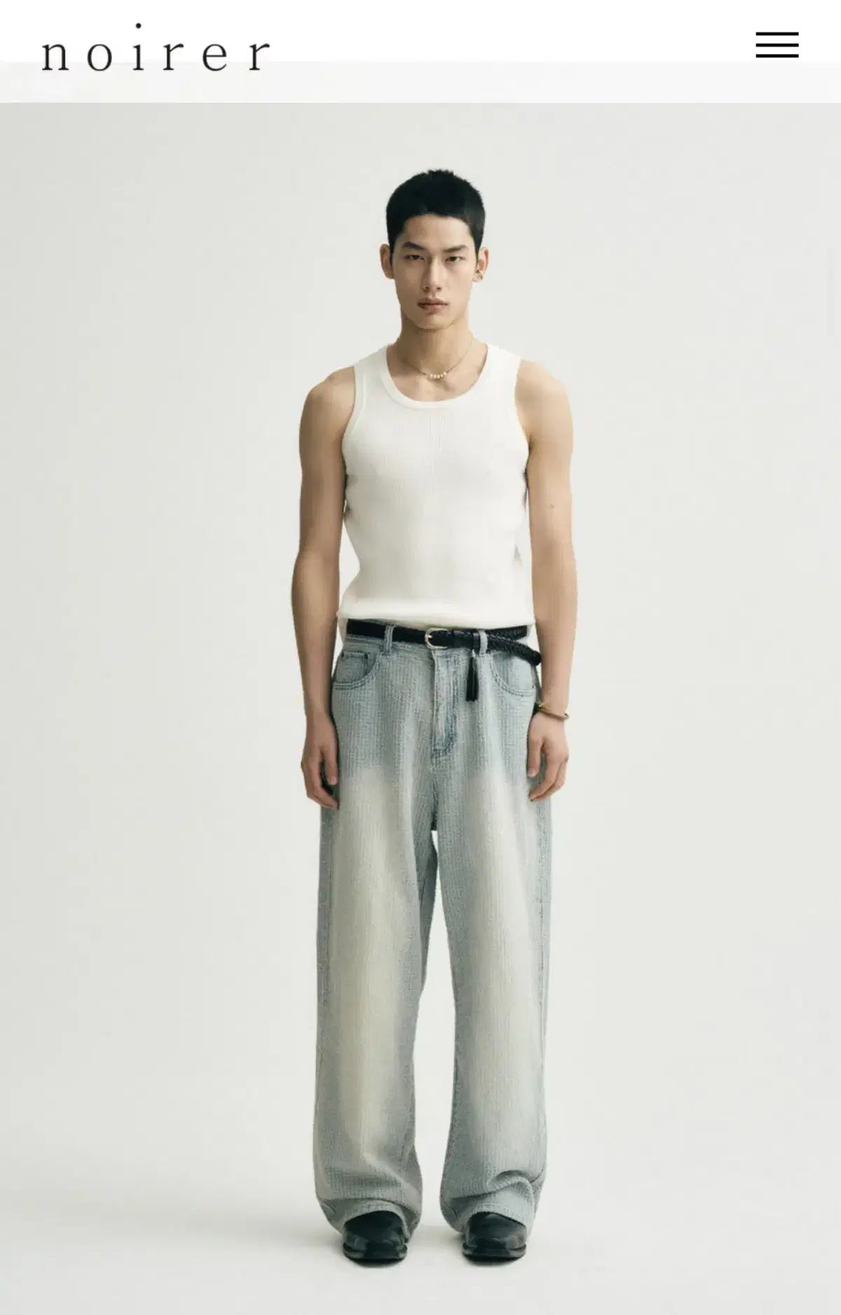 Off-season) Noir Damage Stripe Wide Denim Pants in Light Blue